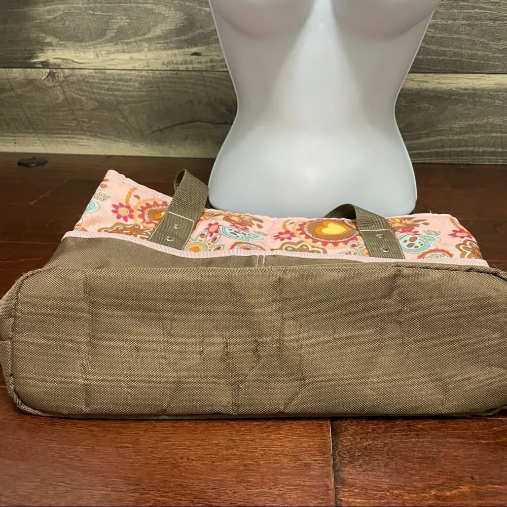 Ellie & Luke Diaper Bag Pink and Khaki Flowers and Hearts